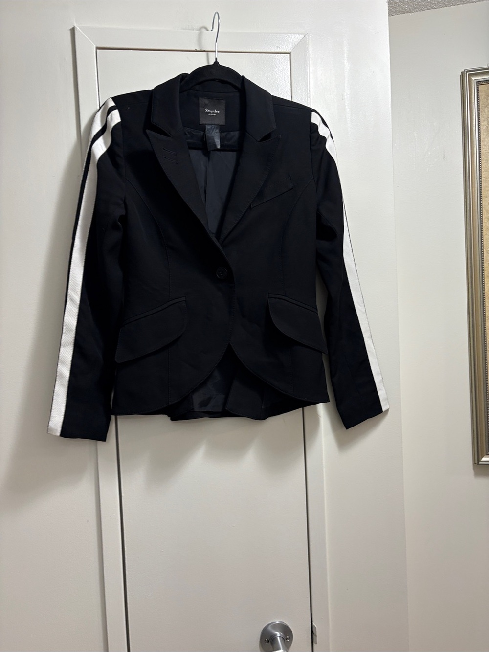 Smythe Black Blazer with White Sleeve Stripes